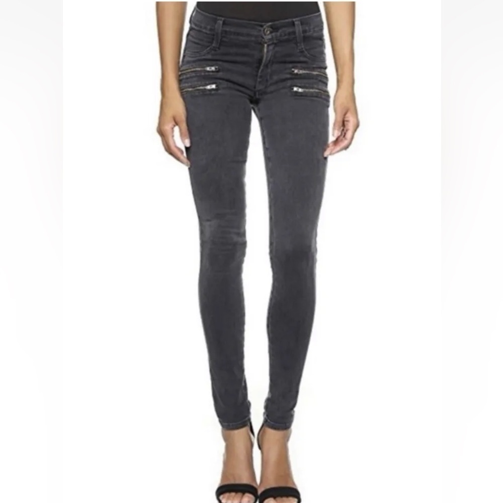 Madewell Skinny Skinny Black Acid Rinse Biker Double Zipper Jeans Women's Sz 27